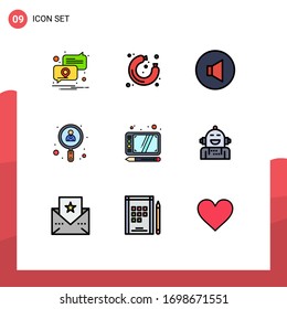9 Concepto de color plano de línea llena para websites Mobile y Apps tablet; diseño; sonido; trabajo; buscar elementos de diseño de vectores editables