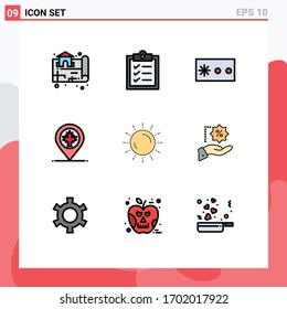 9 Filledline Flat Color concept for Websites Mobile and Apps sunrise; weather; protection; sun; canada Editable Vector Design Elements