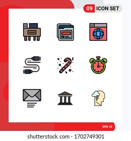 9 Filledline Flat Color concept for Websites Mobile and Apps cane; share; design; server; cable Editable Vector Design Elements