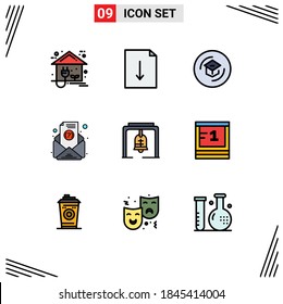 9 Filledline Flat Color concept for Websites Mobile and Apps bell; subscription; education; newsletter; school Editable Vector Design Elements
