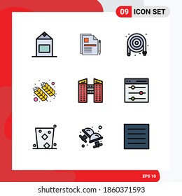 9 Filledline Flat Color concept for Websites Mobile and Apps buildings; india; hose; holi; food Editable Vector Design Elements