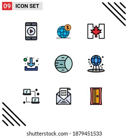 9 Concepto de color plano de línea de relleno para sitios web móviles y espacio de aplicaciones; planeta; marca; abajo; descargar elementos editables de diseño de vectores
