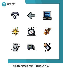 9 Filledline Flat Color concept for Websites Mobile and Apps startup; navigation; computer; gps; sun Editable Vector Design Elements