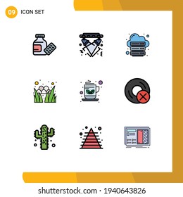 9 Filledline Flat Color concept for Websites Mobile and Apps breakfast; holiday; database; grass; web Editable Vector Design Elements