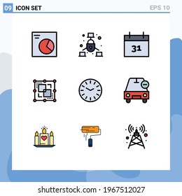 9 Filledline Flat Color concept for Websites Mobile and Apps car; clock; date; time; intersect Editable Vector Design Elements