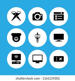9 film icons in vector set. photo camera, camera, x ray and stage illustration for web and graphic design