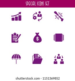 9 finance icons in vector set. internet, umbrella, management and chart illustration for web and graphic design