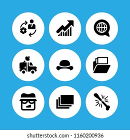 9 finance icons in vector set. management, broke, satellite and internet illustration for web and graphic design