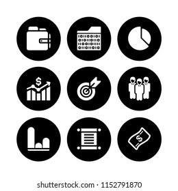 9 financial icons in vector set. graph, target, administration and files and folders illustration for web and graphic design