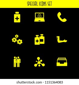 9 finger icons in vector set. medicine, science icons, inbox and phone illustration for web and graphic design