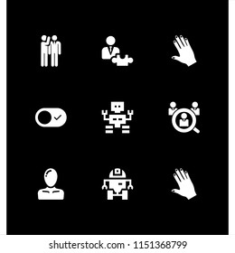 9 finger icons in vector set. switch, hand of black human, puzzle and nails illustration for web and graphic design
