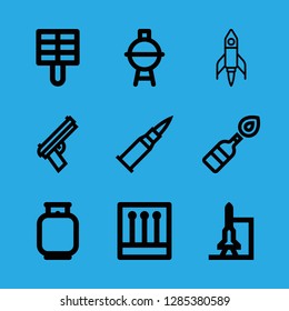 9 fire icons with rocket and matches in this set