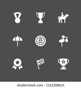9 first icons in vector set. horseman, medal, racing flag and birth illustration for web and graphic design