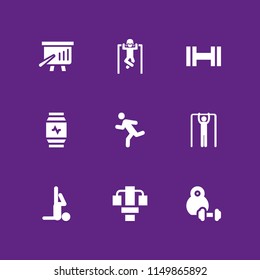 9 fit icons in vector set. yoga, gym, class and run illustration for web and graphic design