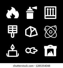 9 flame icons with atomic and candle in this set