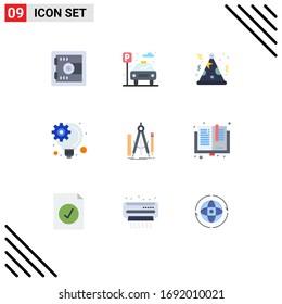 9 Concepto de color plano para la herramienta Websites Mobile y Apps; geometría; parte; diseño; proceso innovador Elementos de diseño de vectores editables