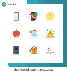9 Flat Color concept for Websites Mobile and Apps faq; apple; receiver; fruit; right Editable Vector Design Elements