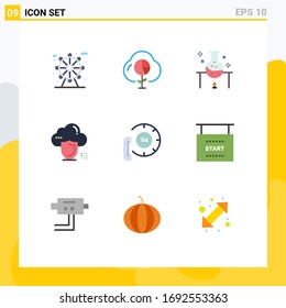9 Flat Color concept for Websites Mobile and Apps protection; shield; laboratory; secure; science lab Editable Vector Design Elements