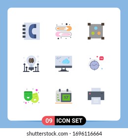 9 Flat Color concept for Websites Mobile and Apps monitor; arrow; abstract; idea; brainstorming Editable Vector Design Elements