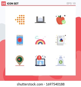 9 Flat Color concept for Websites Mobile and Apps rainbow; setting; apple; mobile application; application Editable Vector Design Elements