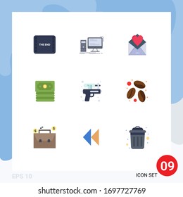 9 Flat Color concept for Websites Mobile and Apps gun; dollar; personal; banking; love letter Editable Vector Design Elements