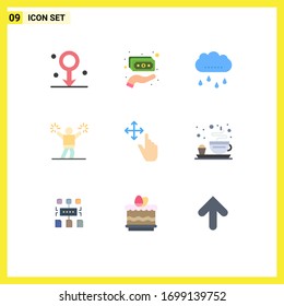 9 Flat Color concept for Websites Mobile and Apps gesture; fan; cloud; encourage; cheerleader Editable Vector Design Elements