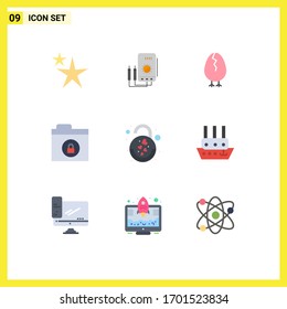 9 Flaches Farbkonzept für Websites Mobile und Apps love; Herz; Hühner; Schloss; Design-Elemente für verschlüsselte Bearbeitbare Vektorillustrationen