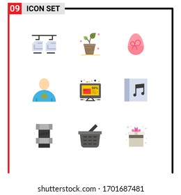 9 Concepto de color plano para sitios web móviles y aplicaciones viernes; descuento; huevo; usuario; comprobar elementos de diseño de vectores editables