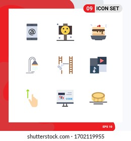 9 Concepto de color plano para los sitios web de corte móvil y aplicaciones; cine; comida rápida; ducha; elementos de diseño de vectores editables del hotel