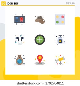 9 Flat Color concept for Websites Mobile and Apps song; music; straw hat; headset; stove Editable Vector Design Elements