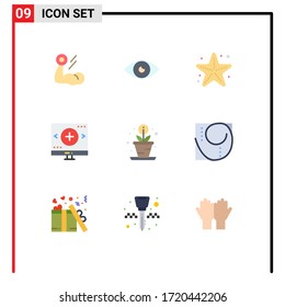 9 Flat Color concept for Websites Mobile and Apps magnifier; find; eye; computer; star Editable Vector Design Elements