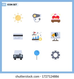 9 Concepto de color plano para sitios web móviles y aplicaciones públicas; ipo; amor; fondo; tarjeta de crédito Elementos de diseño de vectores editables