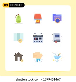 9 Flat Color concept for Websites Mobile and Apps web; player; disk rom; map; globe Editable Vector Design Elements