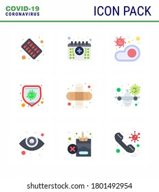 9 Flat Color Corona Virus pandemic vector illustrations  aid; disease; bacteria; bacteria; virus viral coronavirus 2019-nov disease Vector Design Elements
