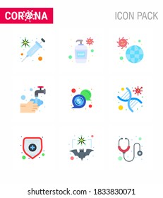 9 Flat Color Corona Virus pandemic vector illustrations  bubble; washing; disease; medical; virus viral coronavirus 2019-nov disease Vector Design Elements