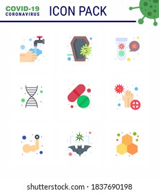 9 Flat Color Corona Virus pandemic vector illustrations  genome; dna; infection; virus; fuild viral coronavirus 2019-nov disease Vector Design Elements