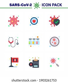 9 Flat Color Corona Virus pandemic vector illustrations  drugs; stethoscope; bacteria; medical; healthcare viral coronavirus 2019-nov disease Vector Design Elements