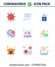 9 Flat Color Coronavirus Covid19 Icon pack such as  skull; death; spray; coronavirus; soap viral coronavirus 2019-nov disease Vector Design Elements