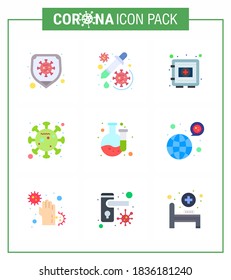 9 Flat Color Coronavirus disease and prevention vector icon  epidemic; spread; virus; corona; safe viral coronavirus 2019-nov disease Vector Design Elements