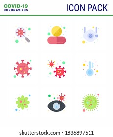 9 Flat Color Coronavirus disease and prevention vector icon  coronavirus; n; medicine; safety; mask viral coronavirus 2019-nov disease Vector Design Elements