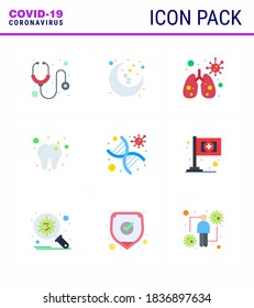 9 Flat Color Coronavirus disease and prevention vector icon  strand; genetics; anatomy; dna; dental viral coronavirus 2019-nov disease Vector Design Elements