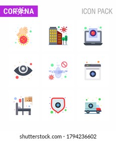 9 Flat Color coronavirus epidemic icon pack suck as  ophthalmology; eye care; safety; virus; medical viral coronavirus 2019-nov disease Vector Design Elements