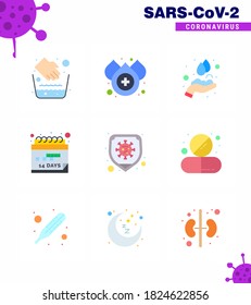 9 Flat Color Set of corona virus epidemic icons. such as  protection; disease; hands; schedule; event viral coronavirus 2019-nov disease Vector Design Elements