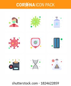 9 Flat Color Set of corona virus epidemic icons. such as  microorganism; virus; infection; coronavirus; sanitizer viral coronavirus 2019-nov disease Vector Design Elements