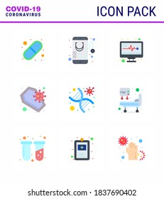 9 Flat Color Set of corona virus epidemic icons. such as  dna; infection; online; death; coffin viral coronavirus 2019-nov disease Vector Design Elements