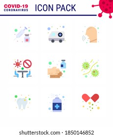 9 Flat Color Set of corona virus epidemic icons. such as  cleaning; meeting; diseases; conference; fever viral coronavirus 2019-nov disease Vector Design Elements