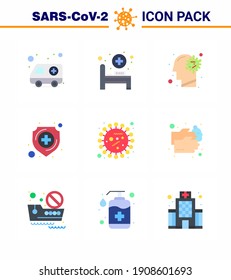 9 Paquete de iconos de corona del virus de color plana como el coronavirus; escudo; gripe; médico; protección coronavirus viral 2019-nov Enfermedad Vector Elementos de diseño