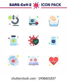 9 Flat Color viral Virus corona icon pack such as  disease; bottle; hands; medicine; antivirus viral coronavirus 2019-nov disease Vector Design Elements