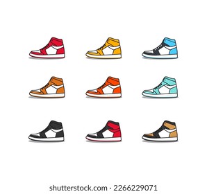 9 Flat Design Illustration set of Side View Sneaker 3