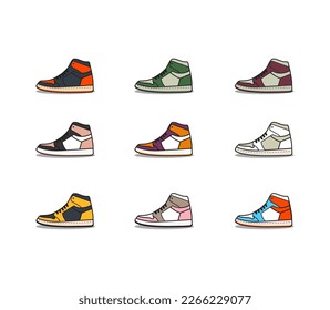 9 Flat Design Illustration set of Side View Sneaker 4